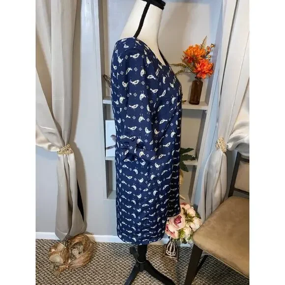 Lily Rose size Medium GUC Blue GUC Lined Dress with Birds Button Closure - Picture 5 of 12